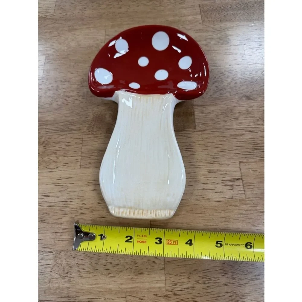 Ceramic Red Mushroom Spoon Rest – Polka Dot Kitchen Utensil Holder